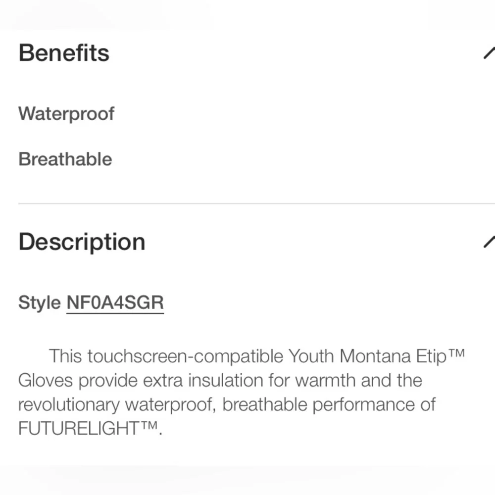New The North Face Montana Futurelight Ski Touchscreen Gloves Youth Sz Large